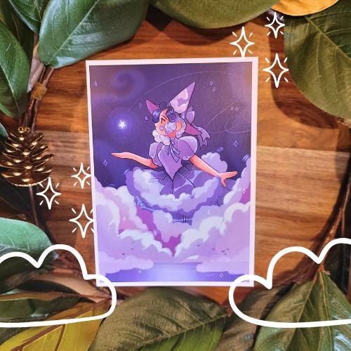 Starry Cloud Witch Art Print - (5 x 7 inches art paper)