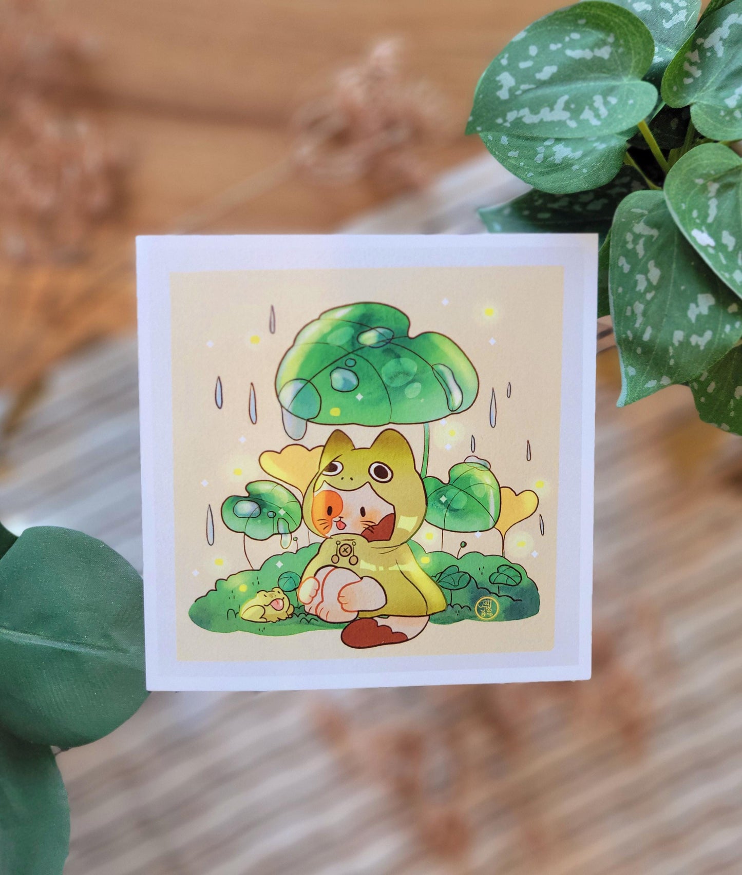Frog hoodie cat with a frog art print 5 x 5