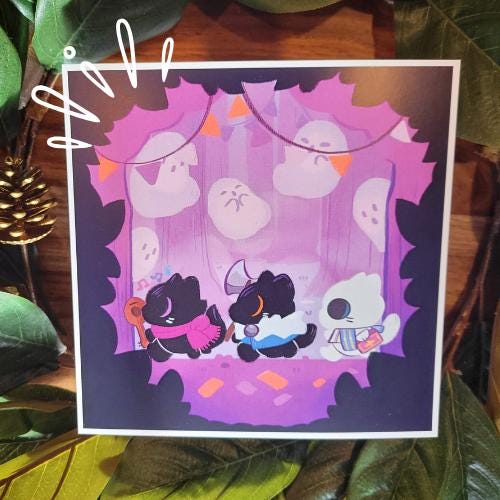 Adventuring Cats Art Print - Ghost Quest (8 x 8 inches art paper)