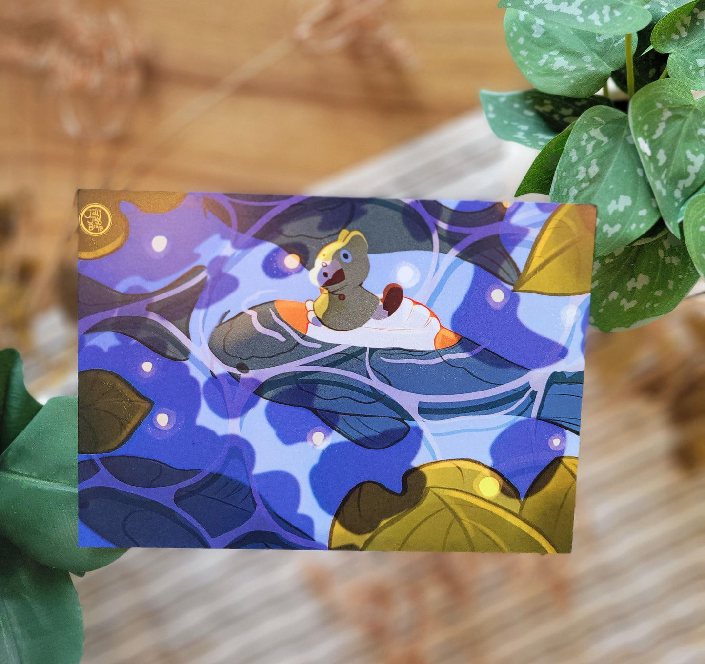 frog hood cat on a koi fish art print 7 x 5