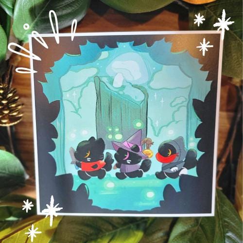 Adventuring Cats Art Print - Mushroom Quest (8 x 8 inches art paper)