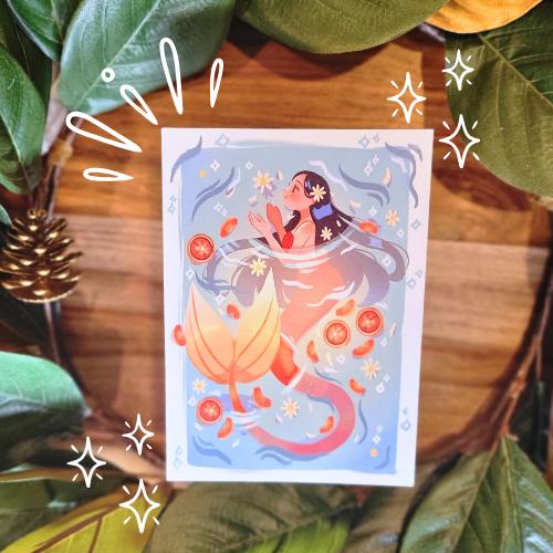 Mermaid Art Print - Grapefruit and Daisy Mermay 2025 Collection (5 x 7 inches art paper)