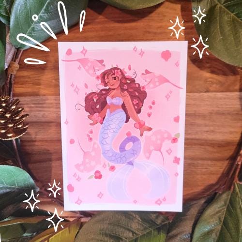 Mermaid Art Print - Almond and Blossom Mermay 2025 Collection (5 x 7 inches art paper)