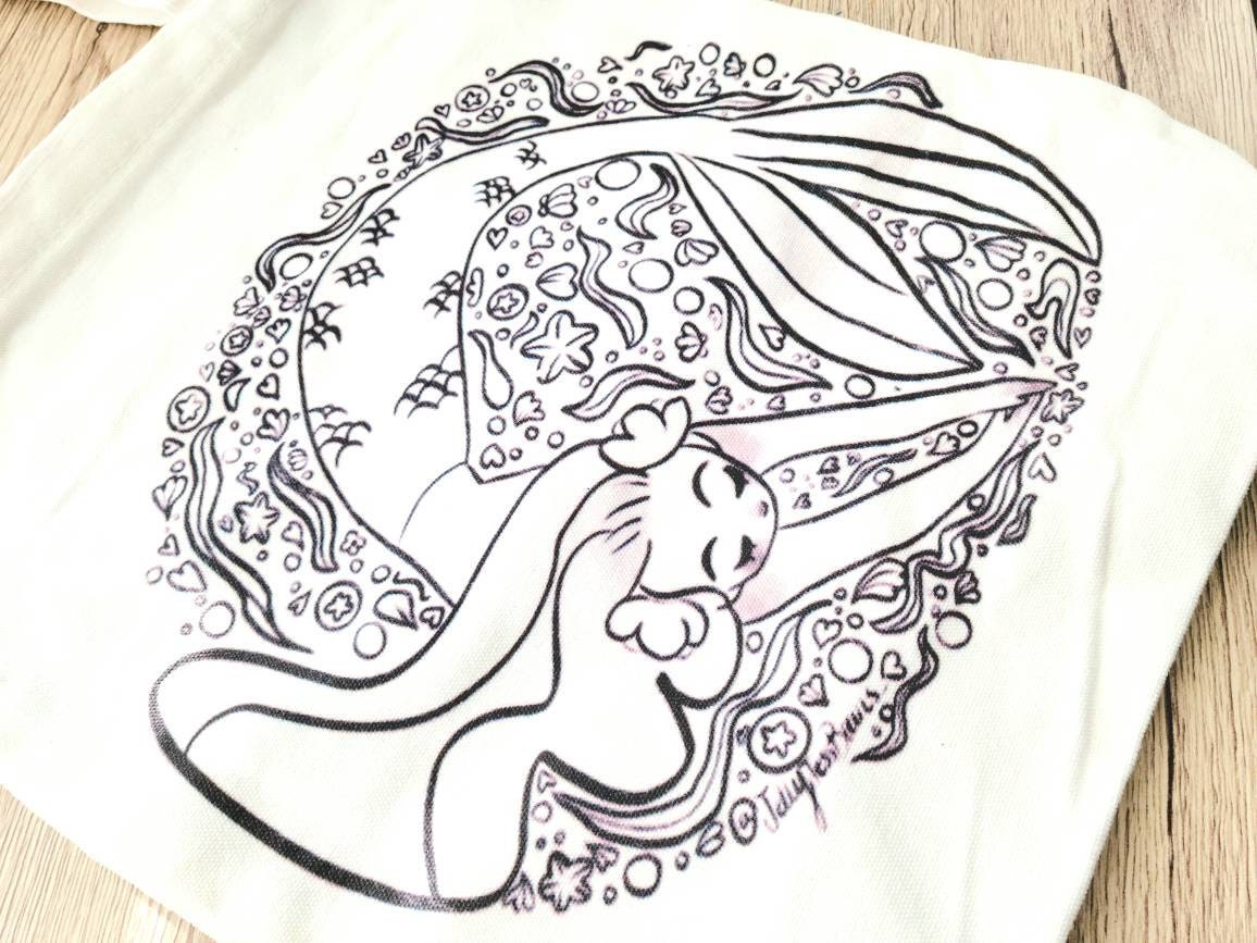 Mermaid Tote Bag with a Zipper - 15 x 13 inch size tote bag