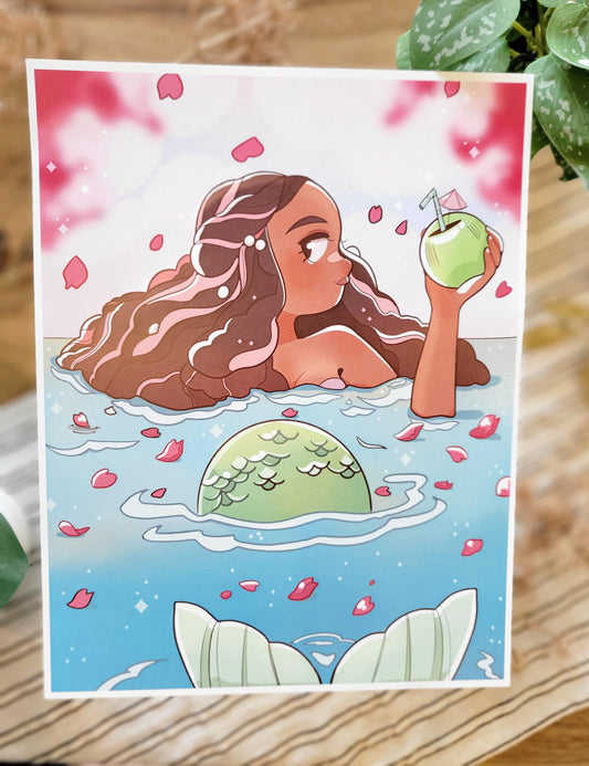 Caribbean Mermaid sitting in the water  8 x 10