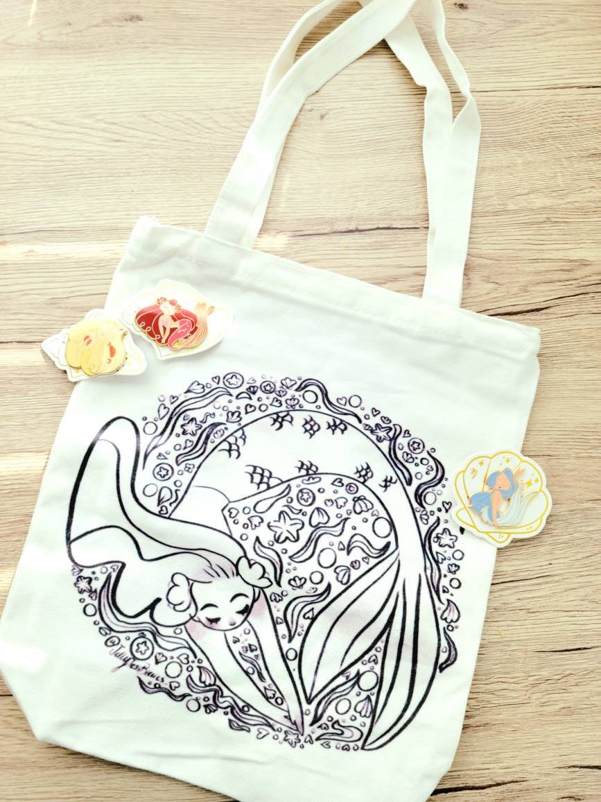 Mermaid Tote Bag with a Zipper - 15 x 13 inch size tote bag