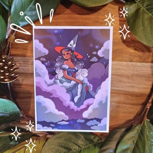 Cloud Witch Art Print -  (5 x 7 inches art paper)
