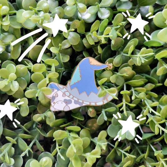 Wizard Cow - 1.5 inch enamel pin with dangle star charm