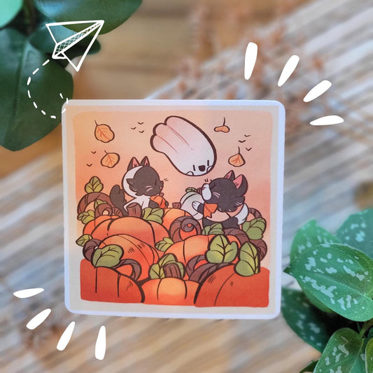 Fall cats with their little ghost friends pumpkin patch Art Prints 5 x 5