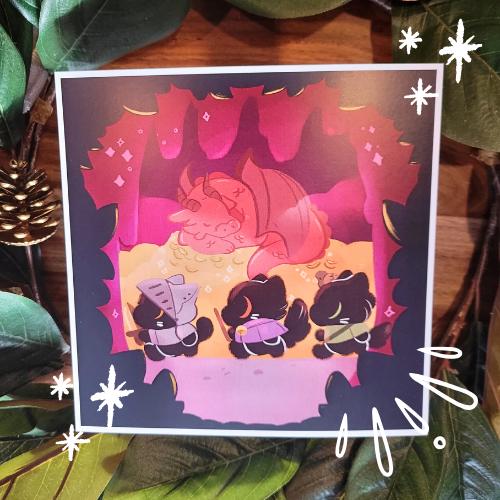 Adventuring Cats Art Print - Dragon Quest  (8 x 8 inches art paper)