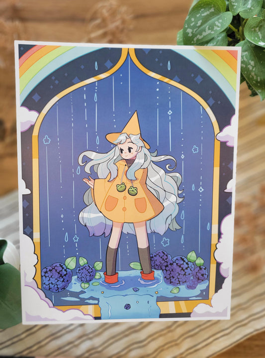 Rainy day witch art print 8 x 10