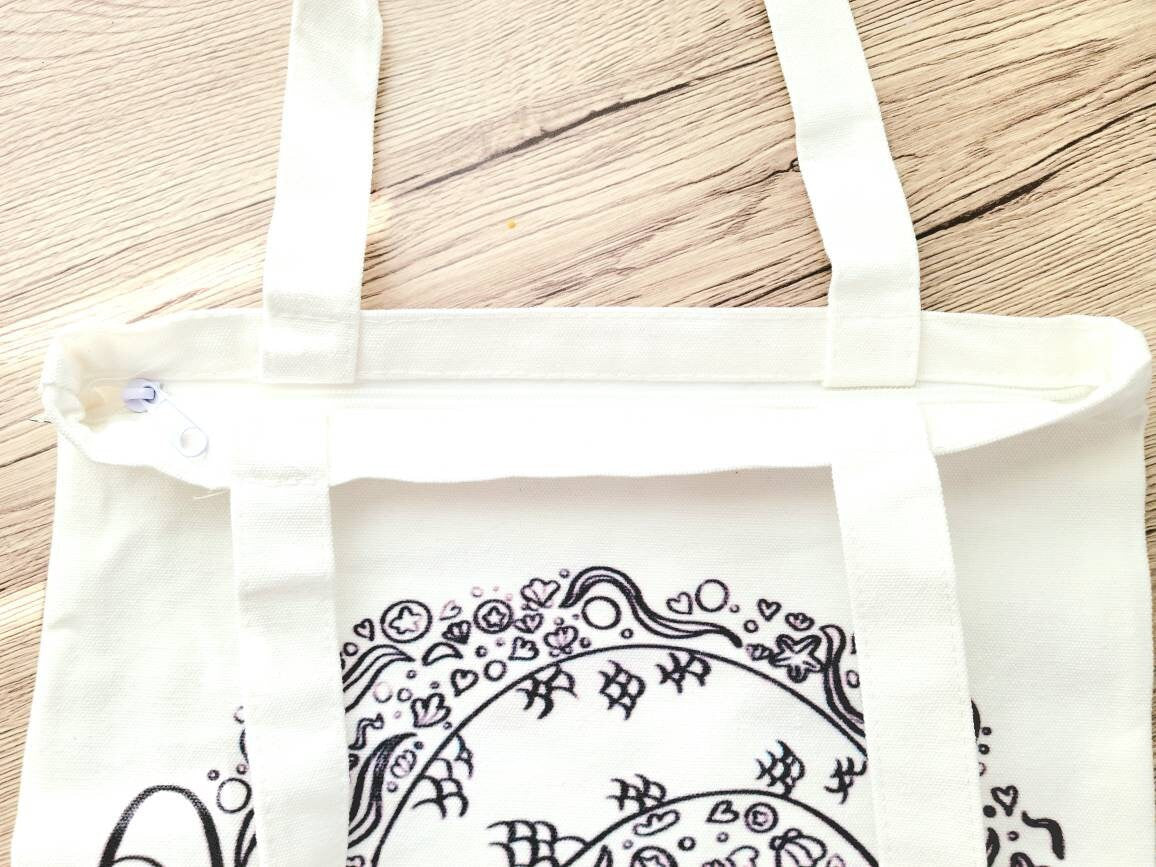 Mermaid Tote Bag with a Zipper - 15 x 13 inch size tote bag